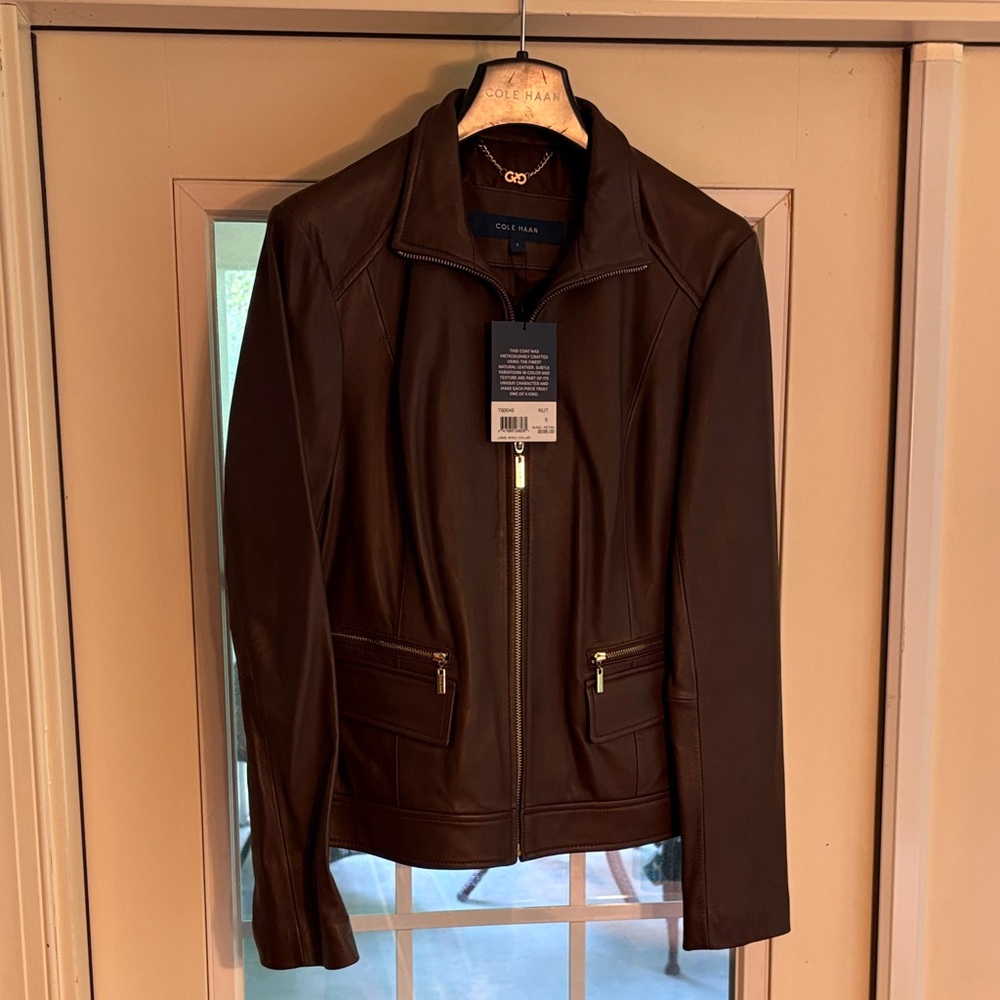 Cole Haan Women's Dark Brown Leather Calfskin Jacket